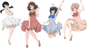 Animated Girls Jumpingin Dresses PNG image with transparent background