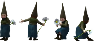 Animated Gnome With Flower Sequence PNG Image