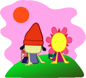 Animated Gnomeand Flower Characters PNG Image