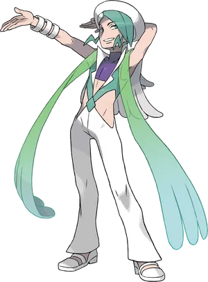 Animated Green Haired Character Pose PNG Image