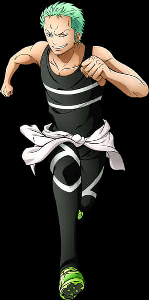 Animated Green Haired Character Running PNG image with transparent background