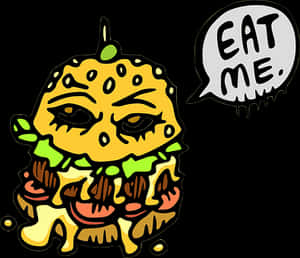 Animated Hamburger Character Eat Me Bubble PNG image with transparent background
