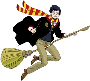 Animated Harry Potter Flyingon Broomstick PNG Image