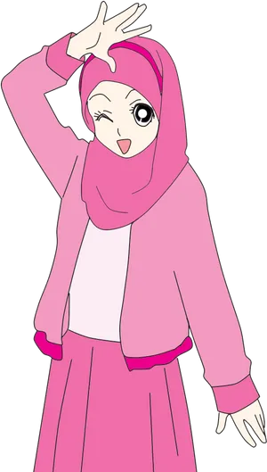 Animated Hijab Girl Posing PNG Image