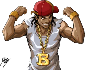 Animated Hip Hop Character Flexing Muscles PNG Image