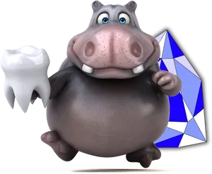 Animated Hippo With Toothand Shield PNG Image