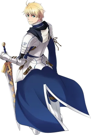 Animated Knightin Blue Armor PNG Image