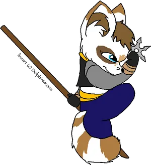 Animated Kung Fu Raccoonwith Staff PNG Image