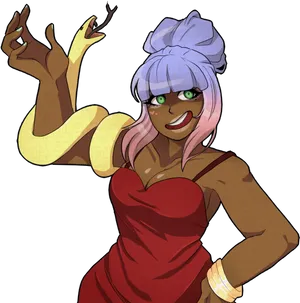 Animated Lamia Character Red Dress PNG Image