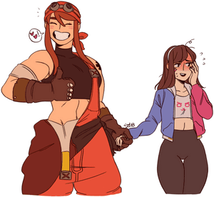 Animated Lesbian Couple Holding Hands PNG image with transparent background