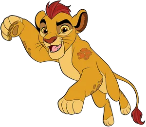 Animated Lion Cub Adventure Pose PNG Image