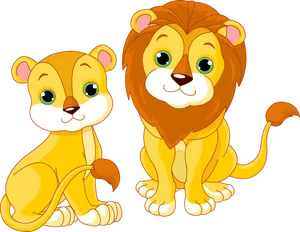 Animated Lionand Lioness Friends PNG Image