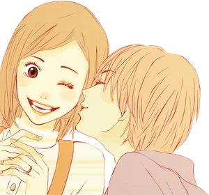 Animated Love Couple Cheek Kiss PNG Image