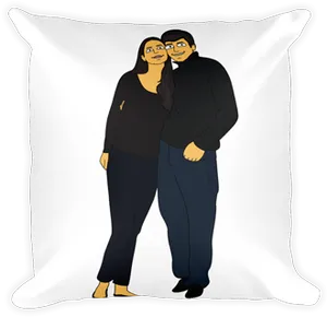 Animated Love Couple Cushion Design PNG Image