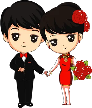 Animated Love Couple Dressed Up PNG Image