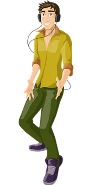 Animated Man Listeningto Music PNG Image