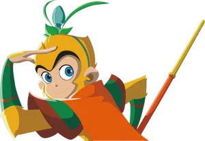 Animated_ Monkey_ Hero_ With_ Staff.png PNG Image