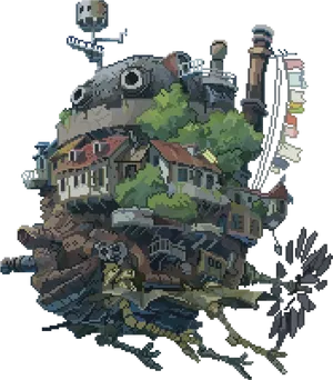 Animated Moving Castle Pixel Art PNG Image