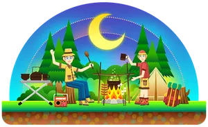 Animated Nighttime Camping Adventure PNG Image