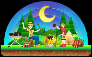 Animated Nighttime Camping Scene PNG with transparent background