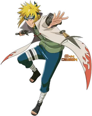 Animated Ninja Character Action Pose PNG Image