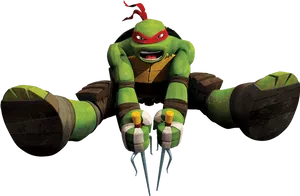 Animated Ninja Turtle Raphael Action Pose PNG Image