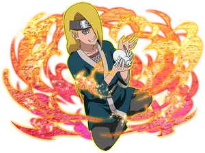 Animated Ninja With Flaming Chakra Aura PNG Image