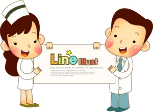 Animated Nurseand Doctor Holding Sign PNG Image