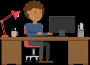 Animated Office Workerat Desk PNG image with transparent background