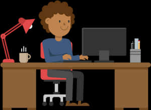 Animated Office Workerat Desk PNG with transparent background