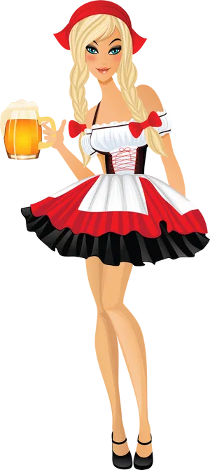 Animated Oktoberfest Girl Holding Beer PNG Image