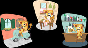 Animated Pizza Characters Enjoying Everyday Life PNG image with transparent background
