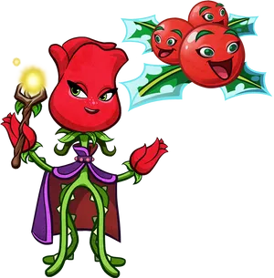 Animated Plant Characters Holding Items PNG Image