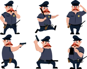 Animated Policeman Various Poses PNG Image