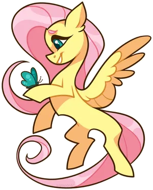 Animated Ponywith Butterfly_ Vector Art PNG Image