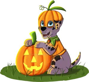 Animated Puppy With Carved Pumpkin PNG Image