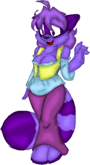 Animated Purple Character_ Cleavage Pose PNG Image