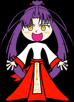 Animated Purple Haired Girlin Traditional Attire PNG with transparent background