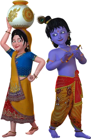 Animated Radha Krishna Together PNG Image