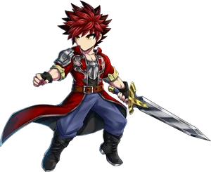 Animated Red Haired Swordsman PNG Image