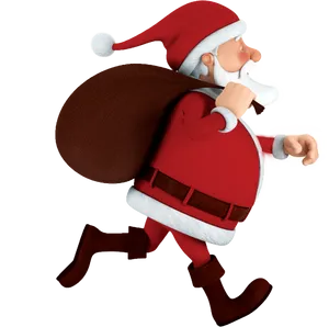 Animated Santa Claus Rushingwith Gift Bag PNG Image