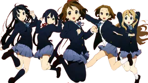 Animated Schoolgirls Jumping In Uniform PNG Image