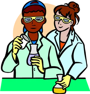 Animated Scientists Conducting Experiment PNG Image