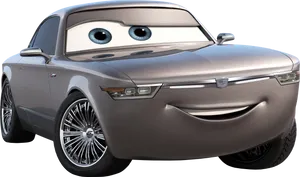Animated Silver Car Character PNG Image