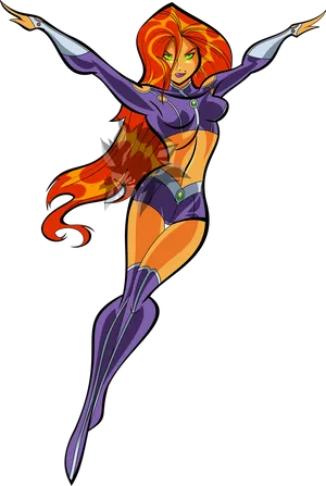 Animated Starfire Flying Pose PNG Image