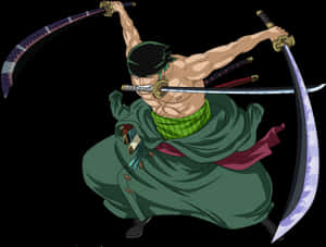 Animated_ Swordfighter_ Triple_ Katana_ Stance PNG image with transparent background
