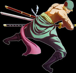 Animated_ Swordfighter_ Zoro_ Action_ Pose PNG image with transparent background
