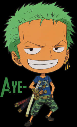 Animated Swordfighter Zoro Stance PNG image with transparent background