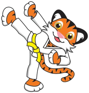 Animated Taekwondo Tiger Yellow Belt PNG Image