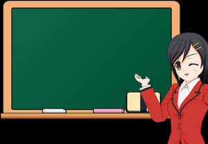 Animated Teacher Presenting At Blackboard PNG image with transparent background